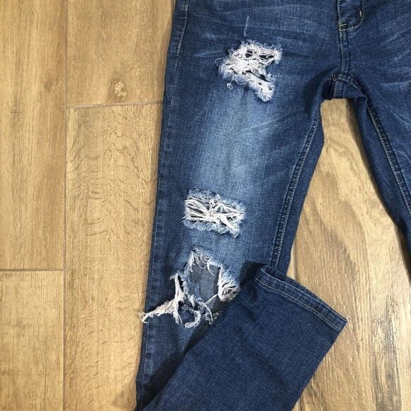 Denim Couture Red Mid Rise Distressed Blue Jeans Size 5 28X29 Skinny Frayed Rock - Picture 7 of 9